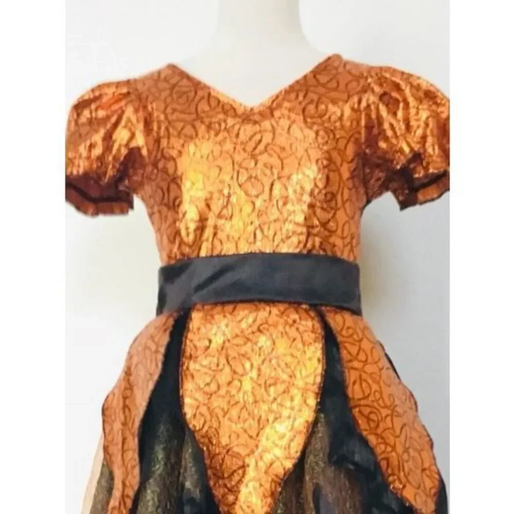 Kids Girls 8-10 Orange/Black Witch Halloween Costume - Picture 4 of 4